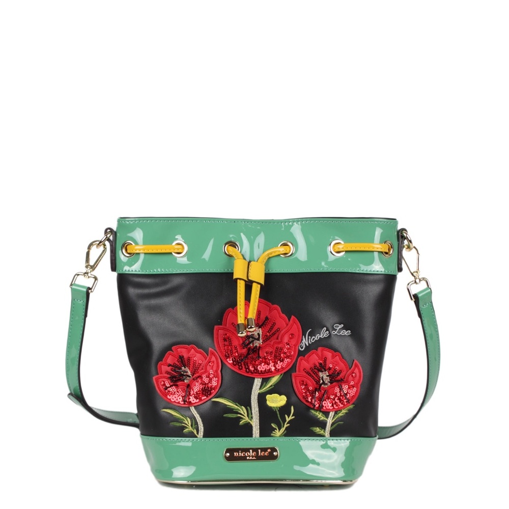 NICOLE LEE VOLUPIA FLORAL EMBROIDERED BUCKET BAG